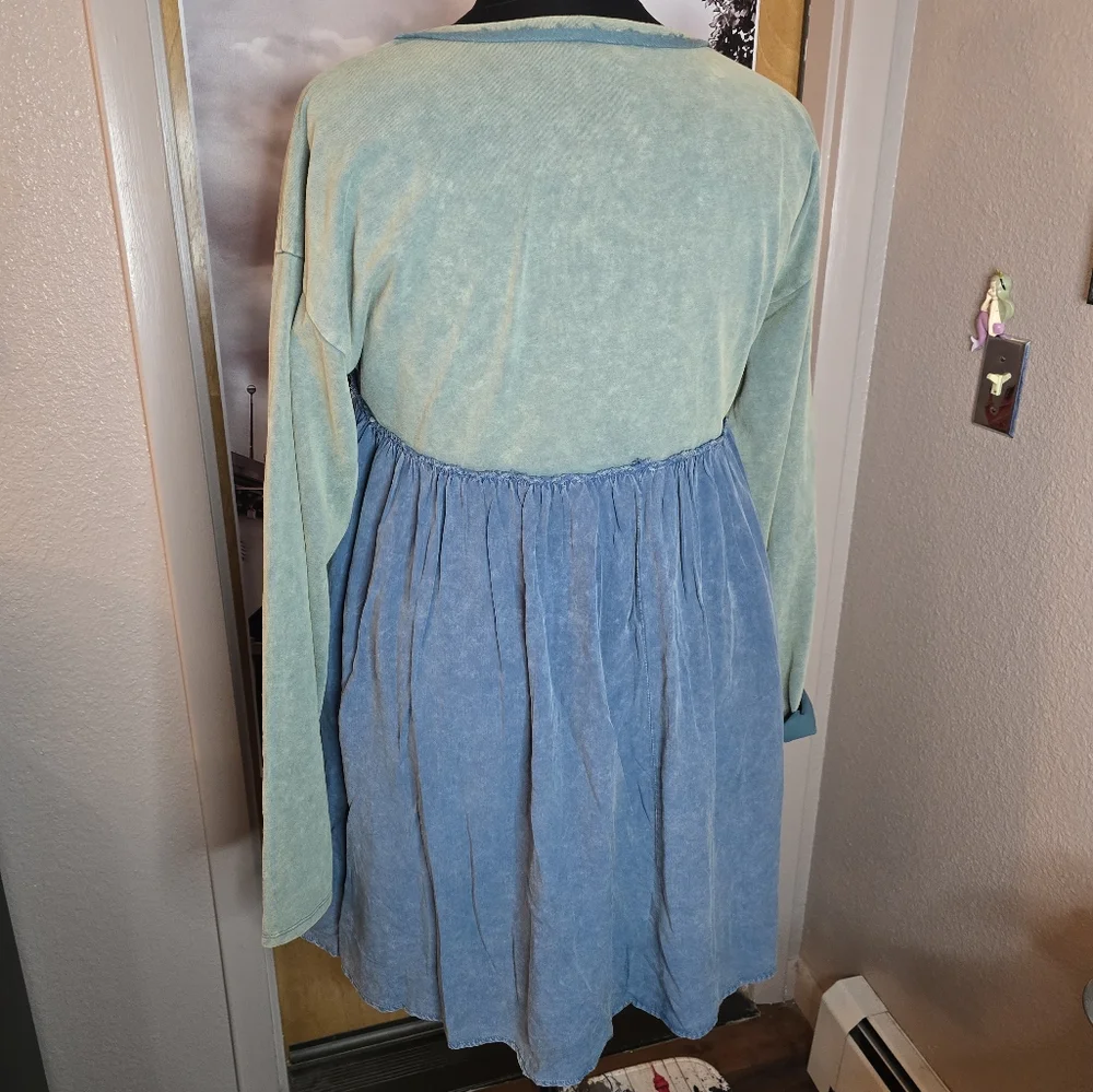 1XL NWT HEYSON Chambray/Grn Mineral Wash Dress 25.5ptp 36.5Long 2 Pockets SOFT! - Picture 4 of 16